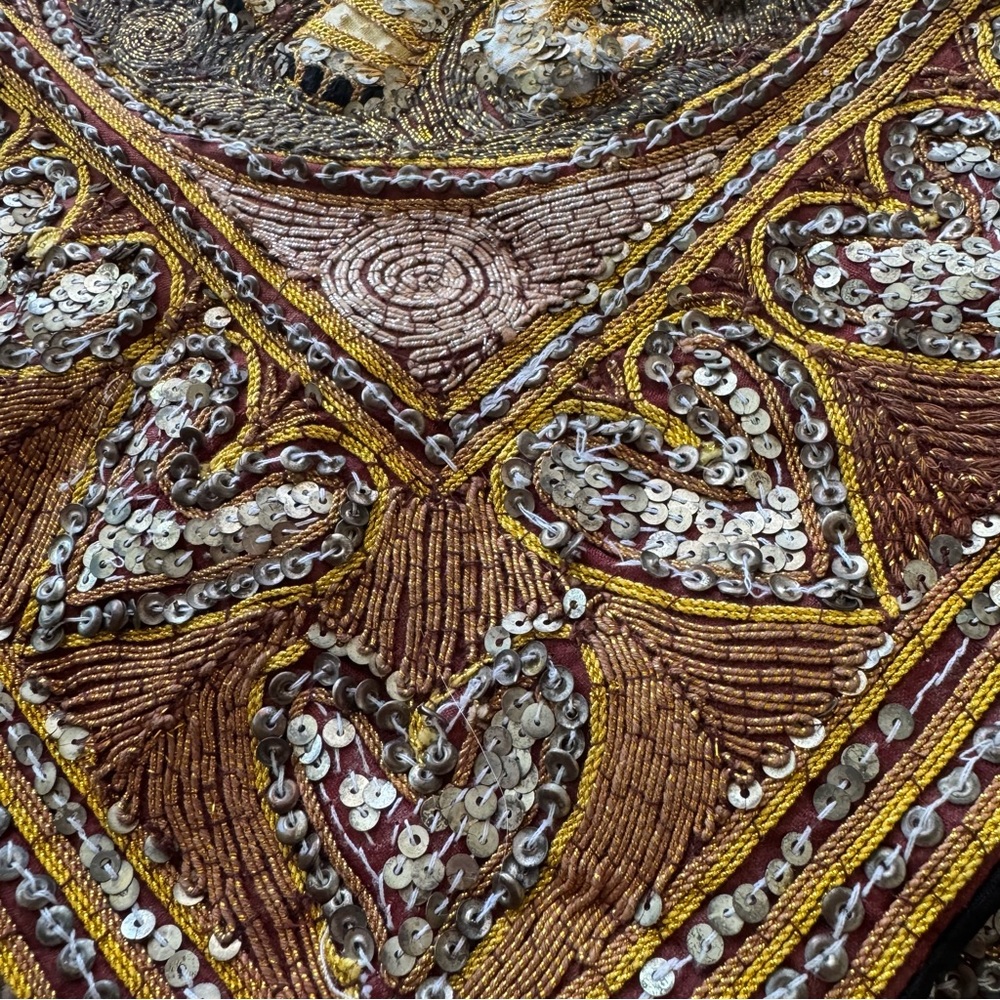 2x Pillow Cover Case Thai Burmese Embroidered Elephant Bead Sequins Handmade - Picture 4 of 8